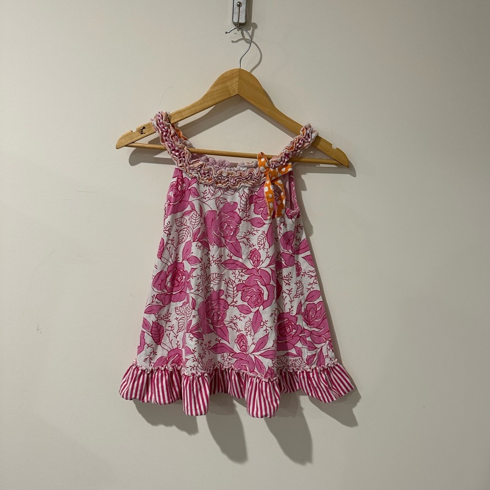 • Jelly the Pug • Girls Floral Pink White Rose Dress Orange Polka Dot Bow 5 - Picture 1 of 5